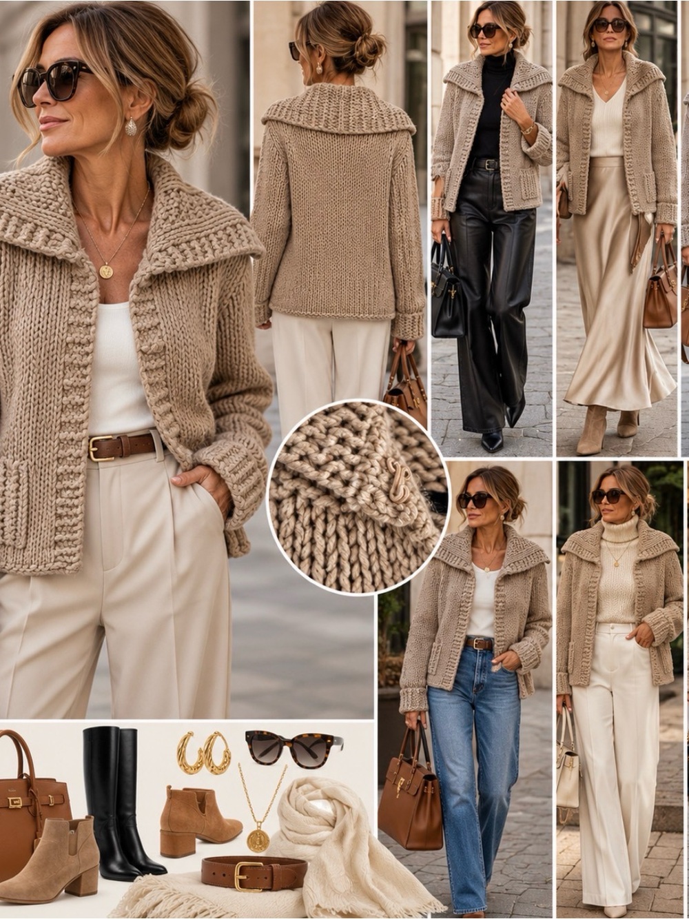 Express Chunky Knit Shawl Collar Cardigan - Taupe